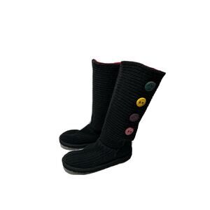 UGG CLASSIC CARDY 1967 KNIT BUTTON BLACK‎ TALL BOOTS US Sz 6 WOMEN Discontinued
